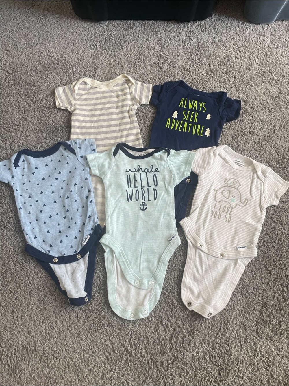 Bundle of Newborn Baby Onesies from Gerber - Blue / White / Gray
